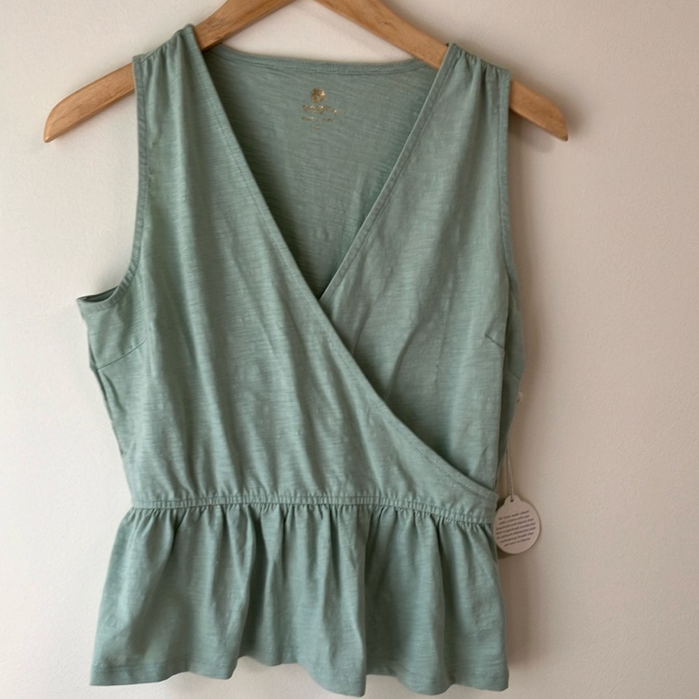 NWT Spartina 449 Sleeveless Seaglass Green Loralel Faux Wrap Peplum Top